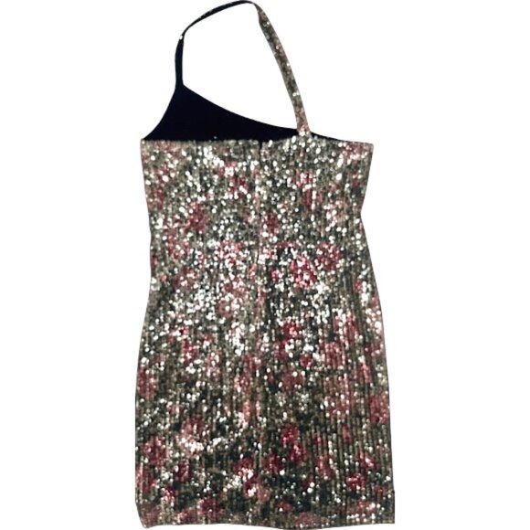 Saltwater Luxe Sequin One Shoulder Floral Sparkle Mini Dress Multicolor NYE S - Picture 9 of 13